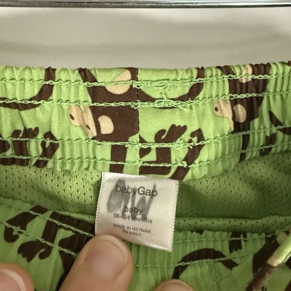 Baby Gap Swim Trunks Boy 18-24 Months Green Monkey Mesh Lined Pull On